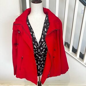 Chico's Vibrant Red Cape Jacket Size 2 = 12 or Large swing coast runs large